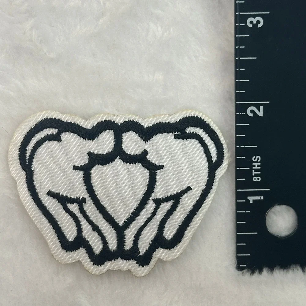 Heart Hands Patch Unisex Small White Black Embroidered Iron On‎